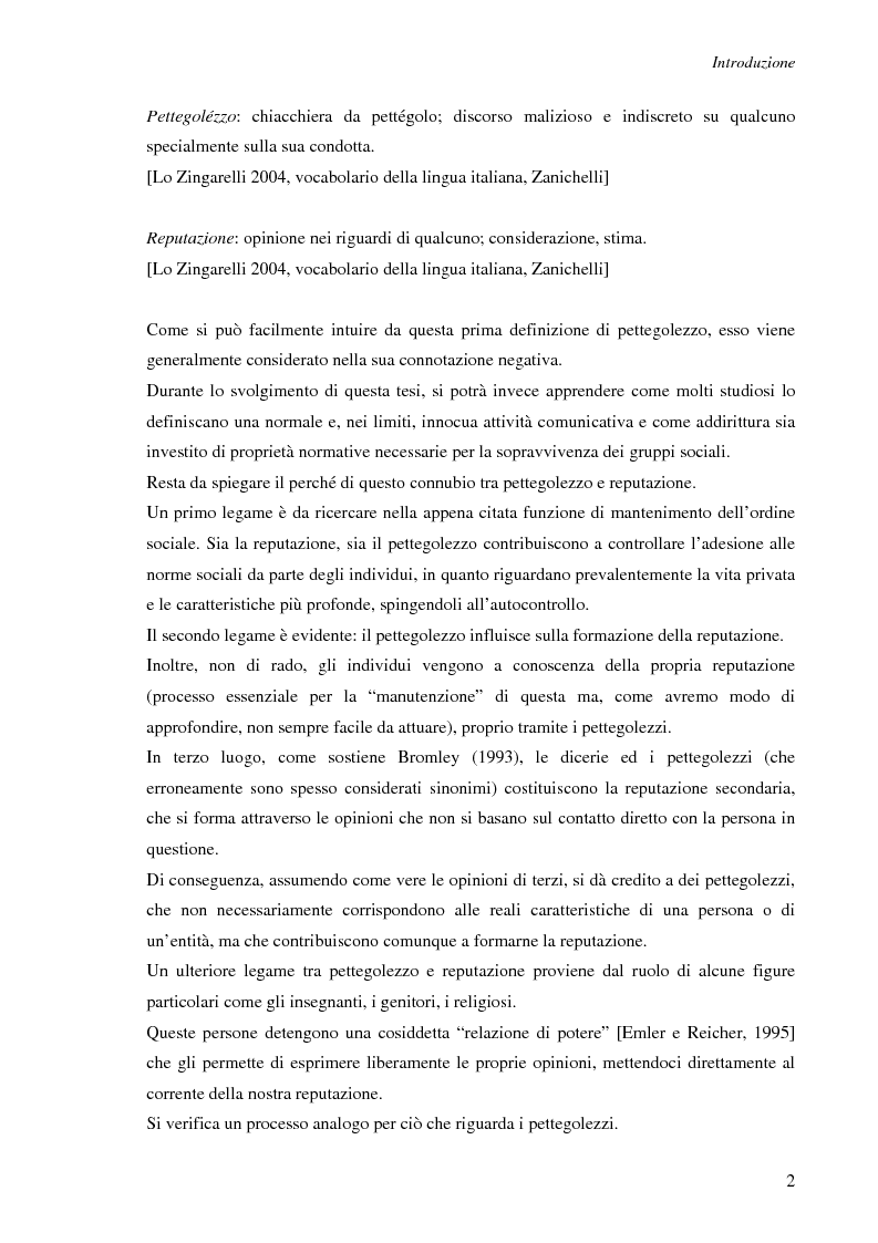 Anteprima della tesi: Spesso, ma non sempre, l'apparenza inganna. Reputazione e pettegolezzo come forme di controllo sociale., Pagina 2