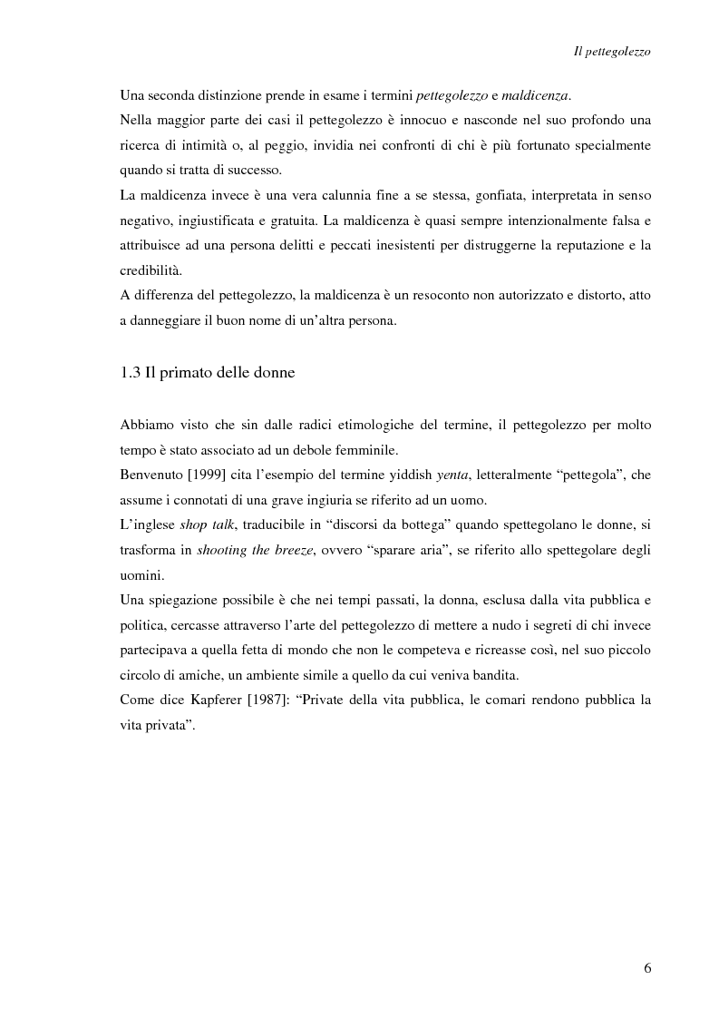 Anteprima della tesi: Spesso, ma non sempre, l'apparenza inganna. Reputazione e pettegolezzo come forme di controllo sociale., Pagina 6