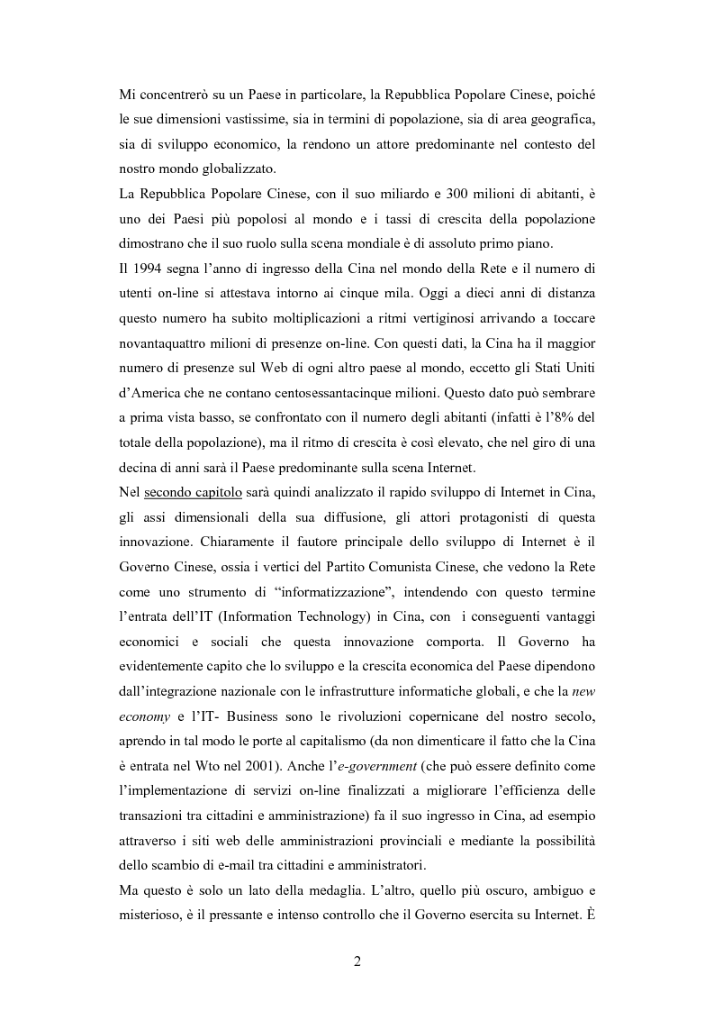 Anteprima della tesi: La diffusione di Internet in Cina: peculiarità e caratteristiche del controllo governativo all'uso di Internet, Pagina 2