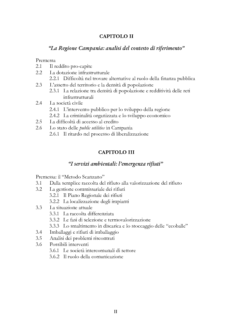 Indice della tesi: La liberalizzazione del settore delle utilities. Opportunità o nuova minaccia per la Regione Campania?, Pagina 2