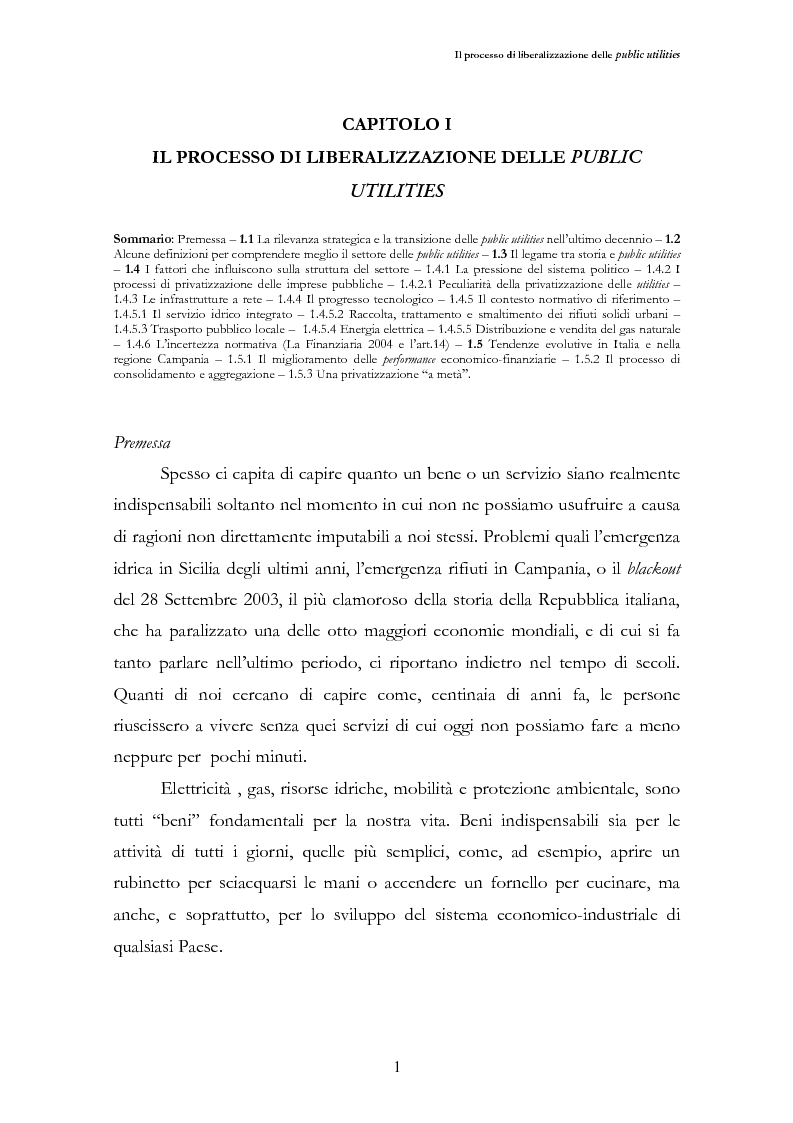 Anteprima della tesi: La liberalizzazione del settore delle utilities. Opportunità o nuova minaccia per la Regione Campania?, Pagina 4