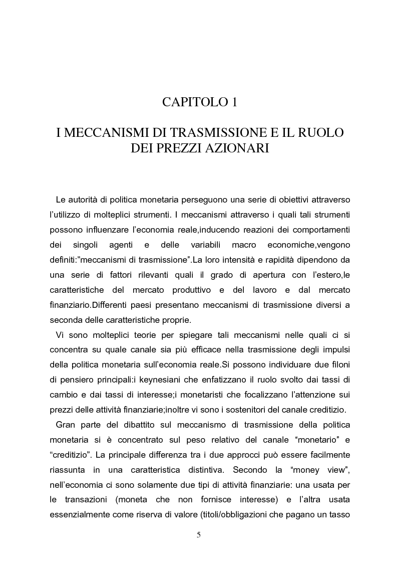 Anteprima della tesi: I meccanismi di trasmissione e i prezzi delle attività finanziarie, Pagina 3