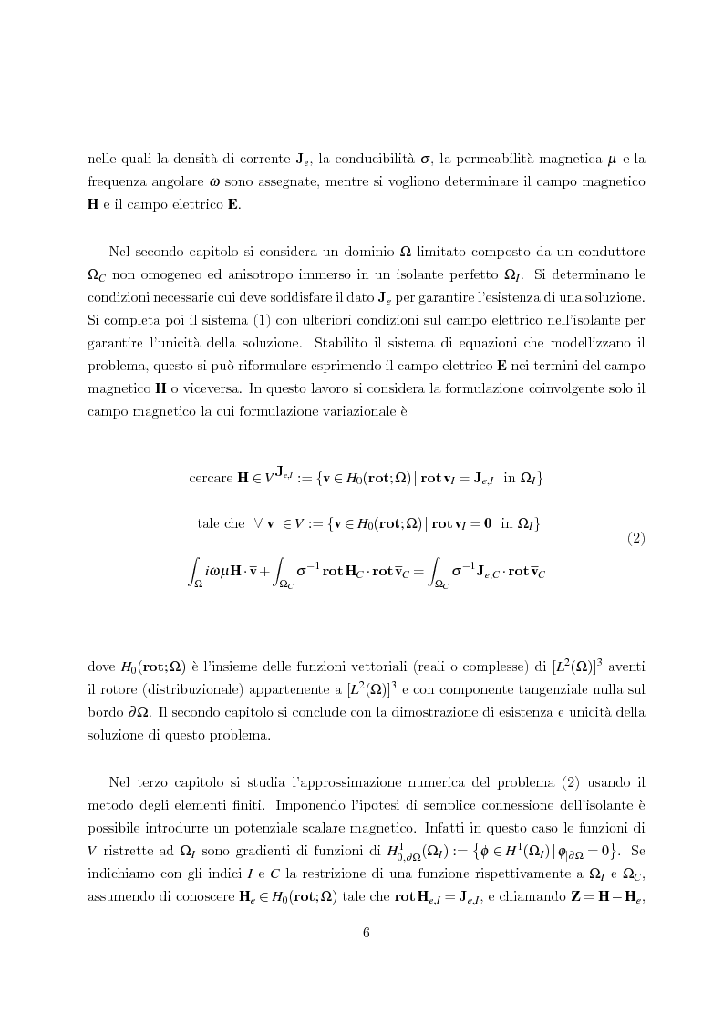 Anteprima della tesi: Metodo degli elementi finiti per l'approssimazione numerica del problema delle correnti parassite, Pagina 2