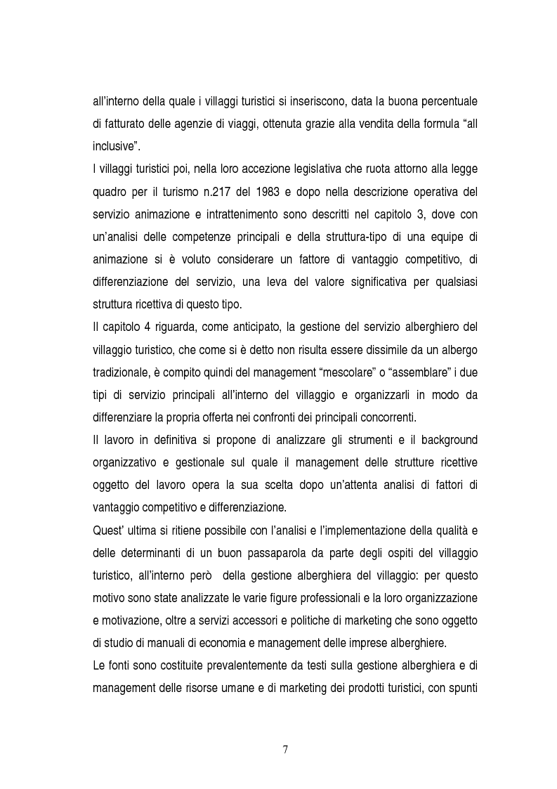 Anteprima della tesi: La gestione dei servizi di un villaggio turistico, Pagina 3