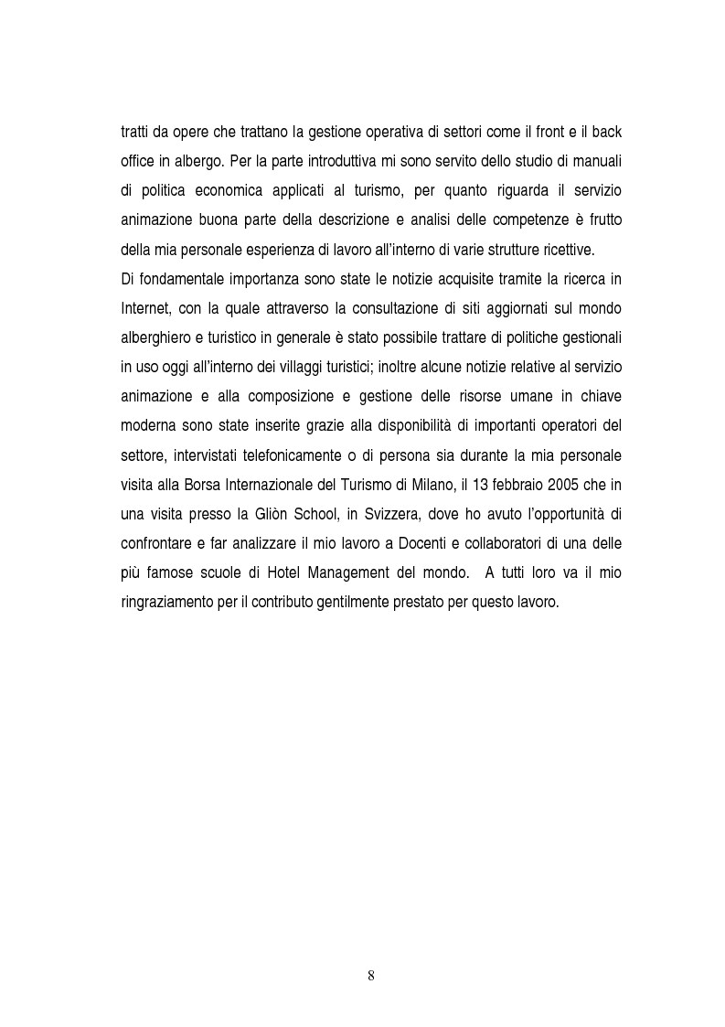 Anteprima della tesi: La gestione dei servizi di un villaggio turistico, Pagina 4