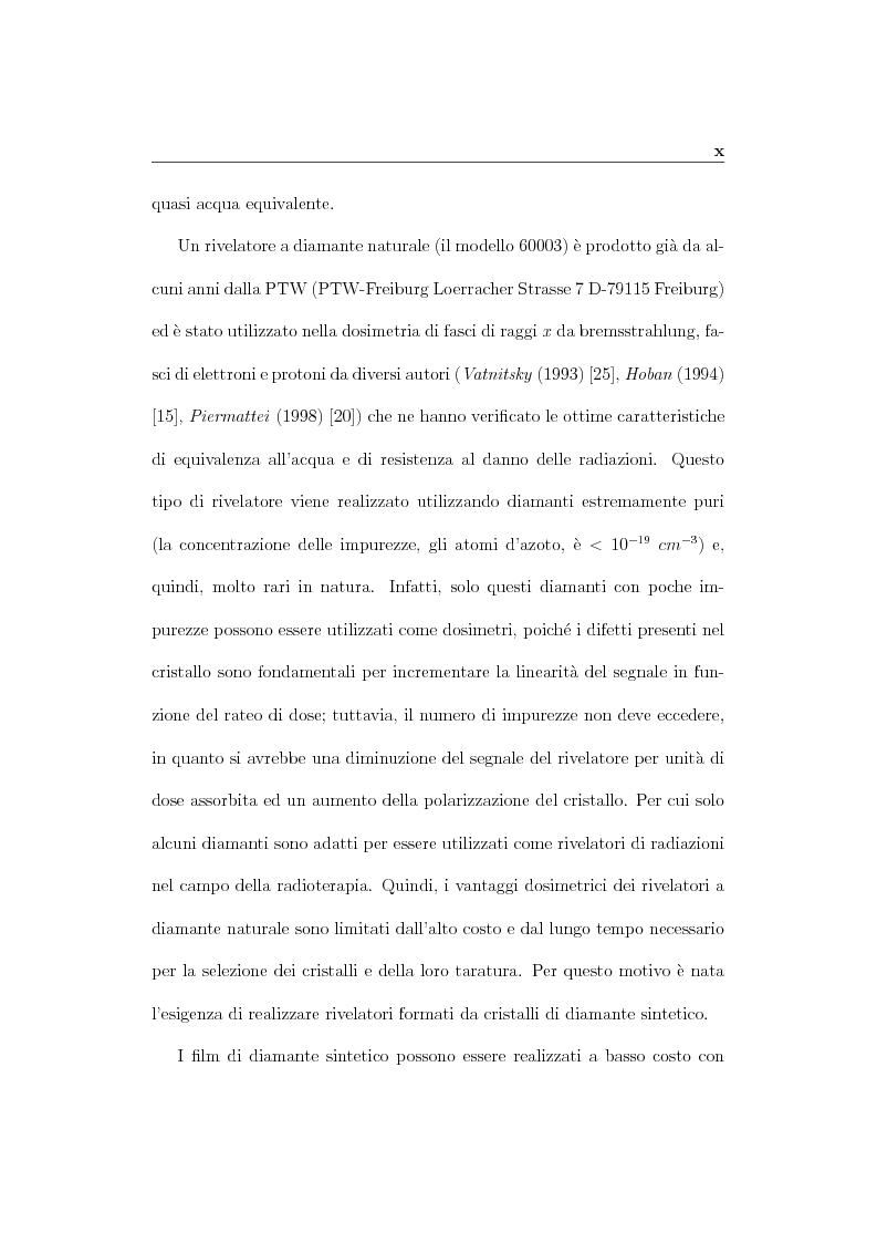 Anteprima della tesi: Parametri dosimetrici caratterizzanti i rivelatori a diamante CVD per la dosimetria di fasci radioterapici, Pagina 5