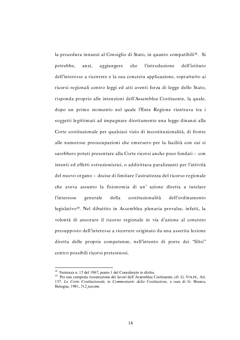 Anteprima della tesi: L'interesse a ricorrere nel giudizio di legittimità costituzionale in via principale, Pagina 10