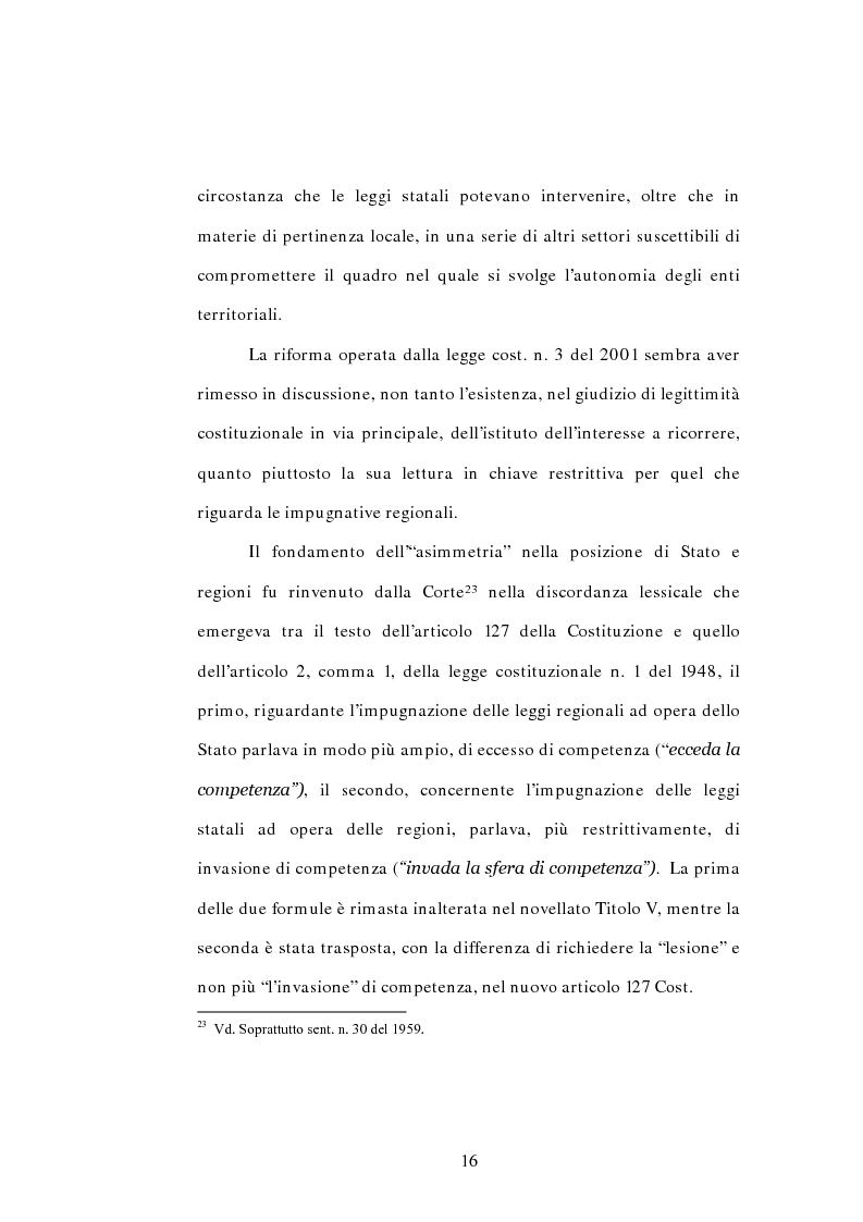 Anteprima della tesi: L'interesse a ricorrere nel giudizio di legittimità costituzionale in via principale, Pagina 12