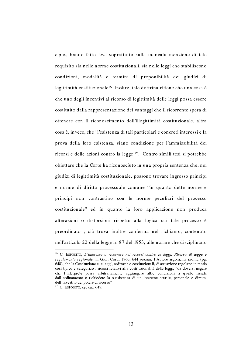 Anteprima della tesi: L'interesse a ricorrere nel giudizio di legittimità costituzionale in via principale, Pagina 9