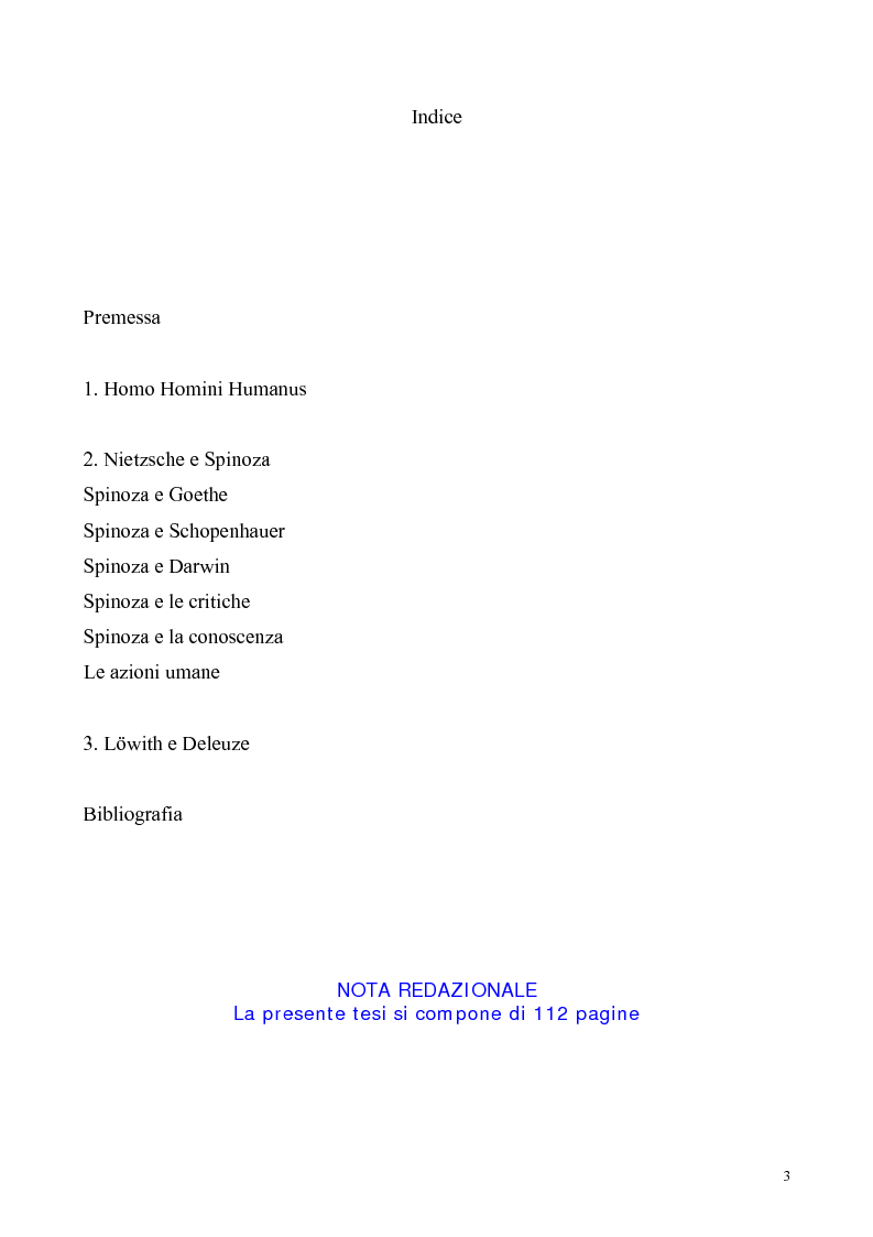 Indice della tesi: Umano, solo umano - un confronto Nietzsche Spinoza, Pagina 1