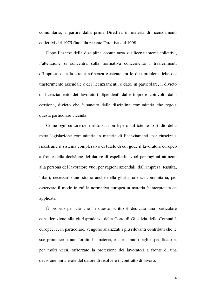 Anteprima della tesi: La tutela dei lavoratori contro i licenziamenti nell'Unione Europea e nel diritto comparato, Pagina 4