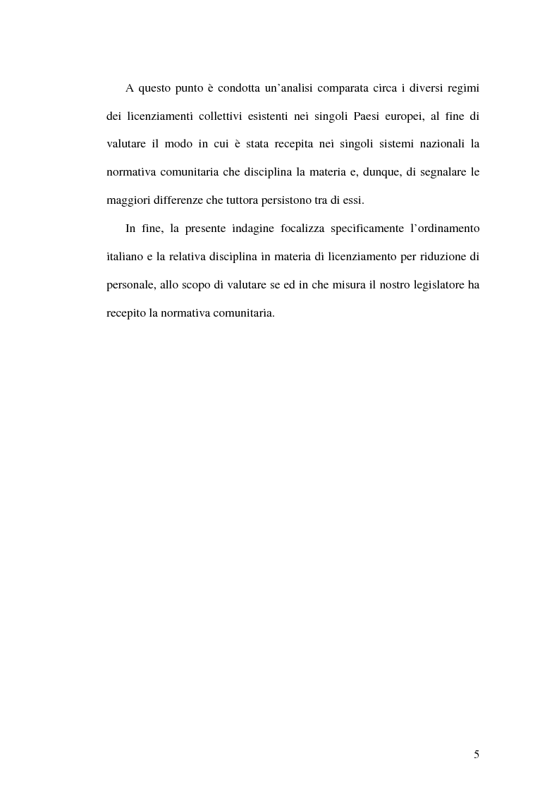 Anteprima della tesi: La tutela dei lavoratori contro i licenziamenti nell'Unione Europea e nel diritto comparato, Pagina 5
