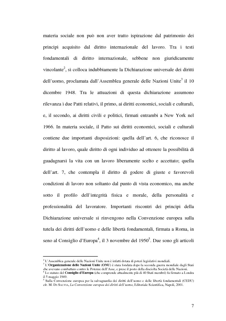 Anteprima della tesi: La tutela dei lavoratori contro i licenziamenti nell'Unione Europea e nel diritto comparato, Pagina 7