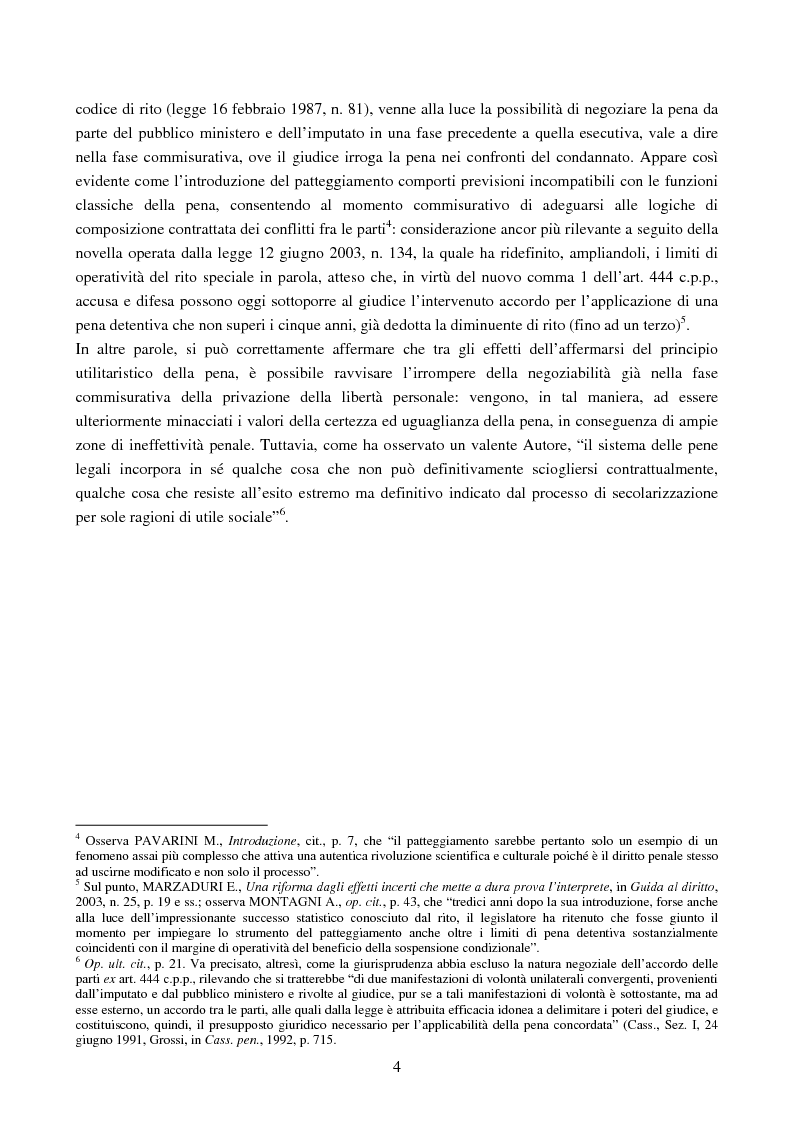 Anteprima della tesi: Premessi cenni di natura sostanziale e processuale sull’istituto della applicazione della pena su richiesta delle parti (art. 444 ss. c.p.p.), il candidato si soffermi ad analizzare il contenuto del potere del giudice di valutare la correttezza e congruità dell’accordo raggiunto tra le parti., Pagina 3