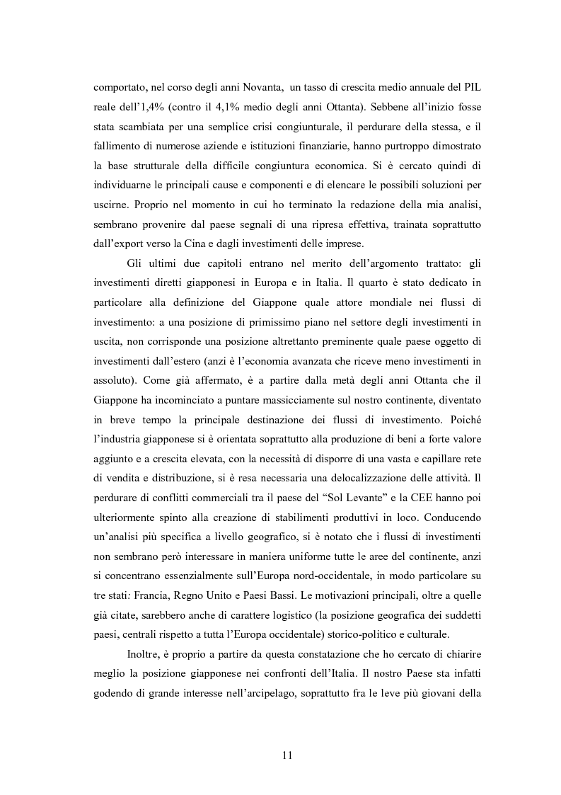 Anteprima della tesi: Giappone: crisi strutturale dell'economia e investimenti diretti in Italia e in Europa, Pagina 3