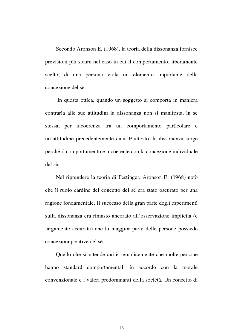 Anteprima della tesi: Dissonanza cognitiva e teorie del Sè. Modello del Sè Standard. Un contributo di ricerca, Pagina 11