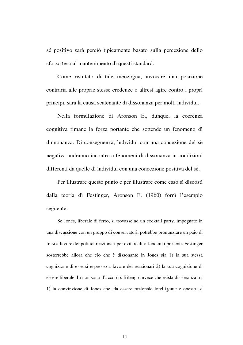 Anteprima della tesi: Dissonanza cognitiva e teorie del Sè. Modello del Sè Standard. Un contributo di ricerca, Pagina 12