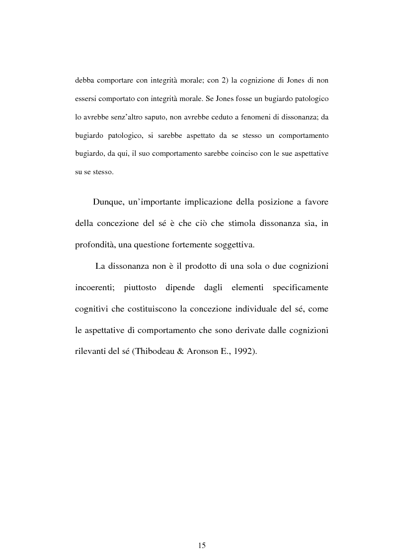 Anteprima della tesi: Dissonanza cognitiva e teorie del Sè. Modello del Sè Standard. Un contributo di ricerca, Pagina 13