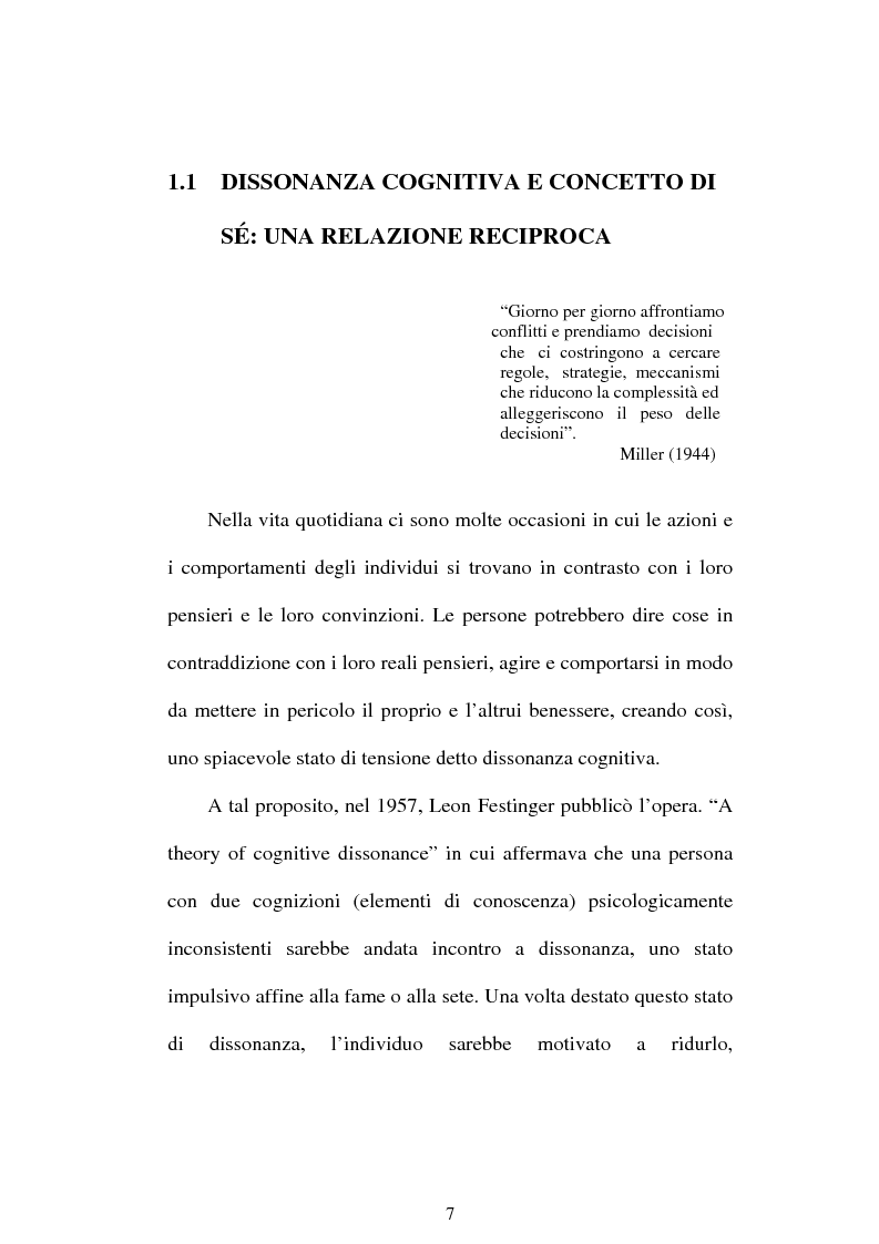 Anteprima della tesi: Dissonanza cognitiva e teorie del Sè. Modello del Sè Standard. Un contributo di ricerca, Pagina 5