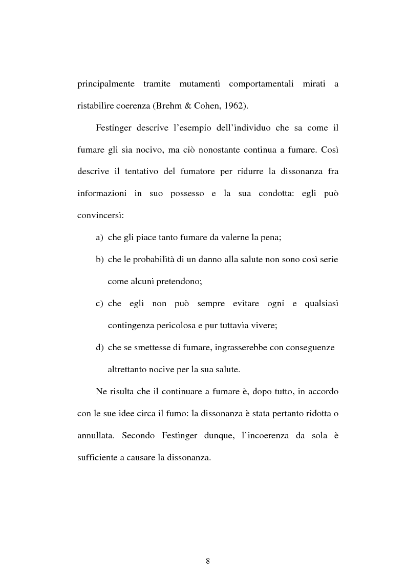 Anteprima della tesi: Dissonanza cognitiva e teorie del Sè. Modello del Sè Standard. Un contributo di ricerca, Pagina 6