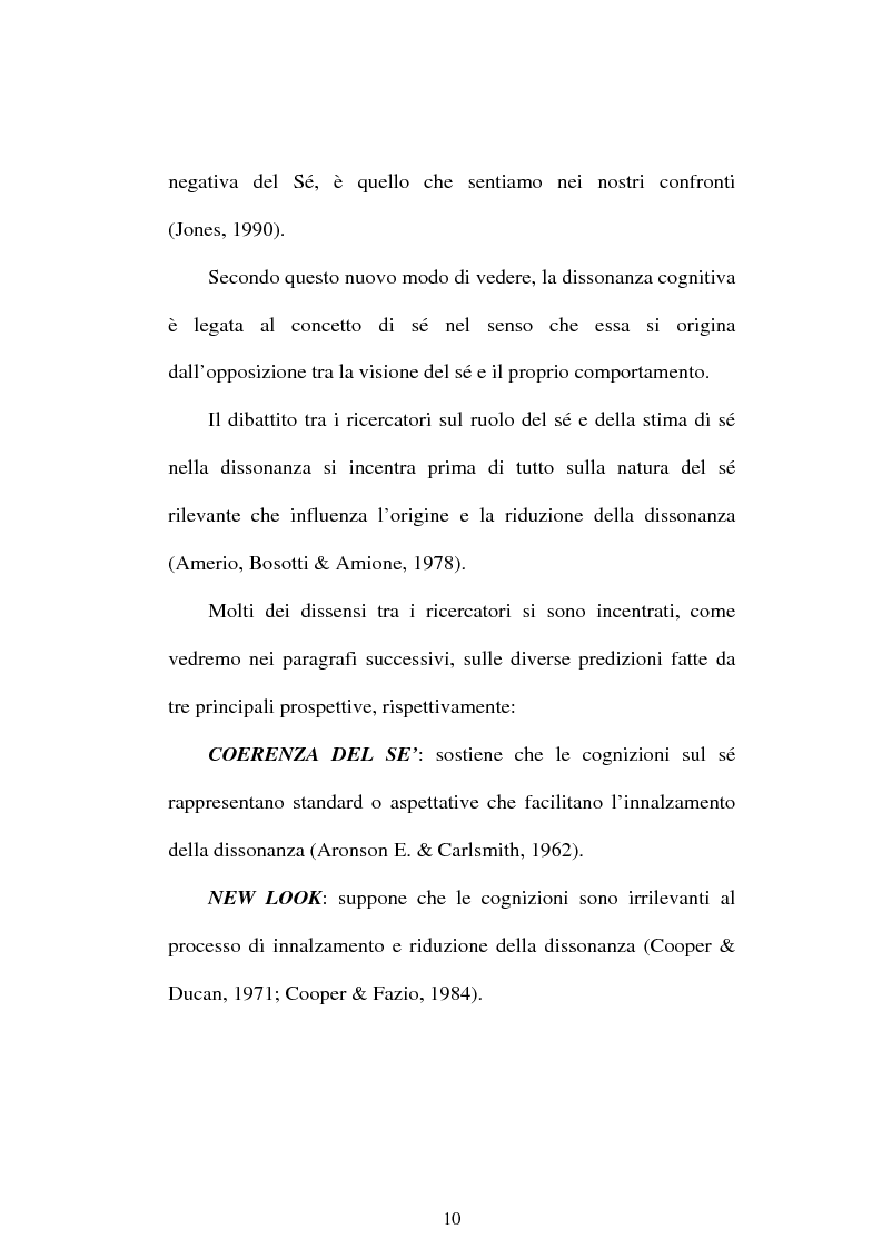 Anteprima della tesi: Dissonanza cognitiva e teorie del Sè. Modello del Sè Standard. Un contributo di ricerca, Pagina 8