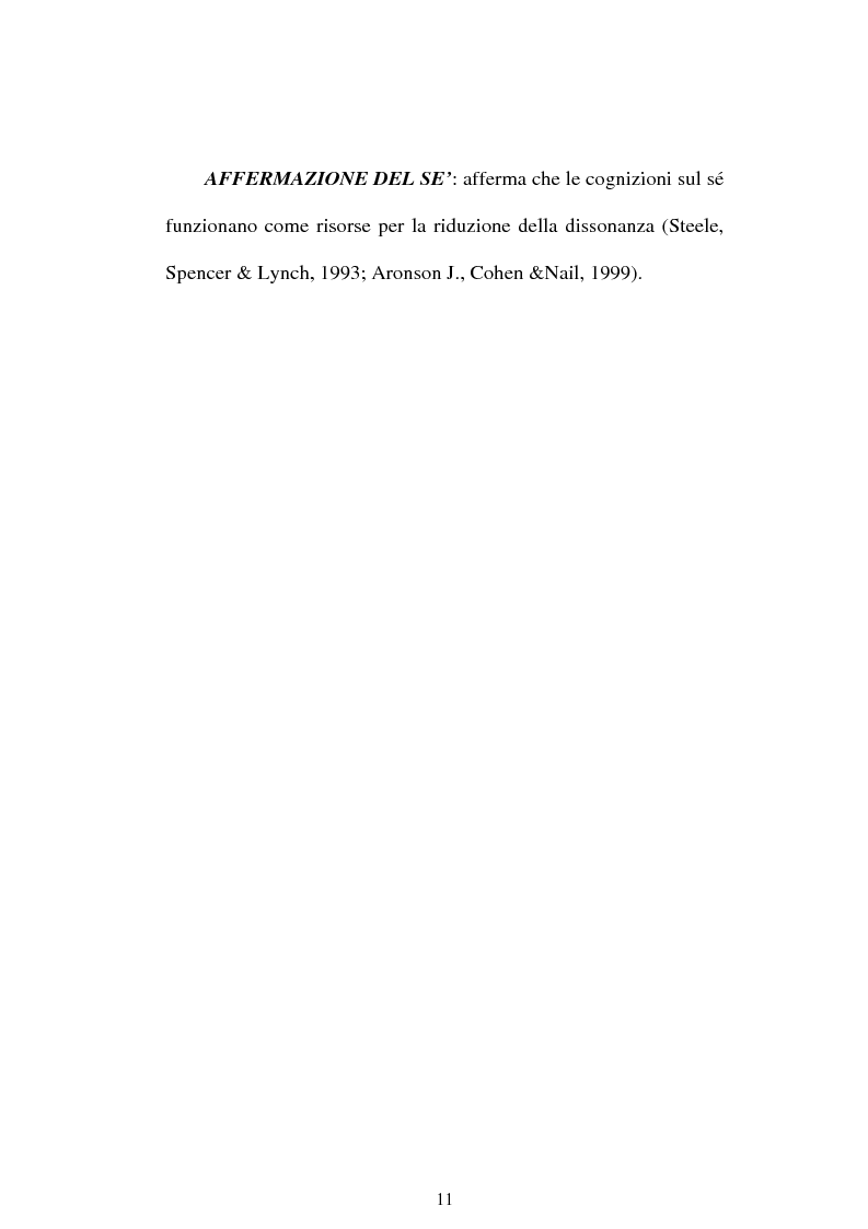 Anteprima della tesi: Dissonanza cognitiva e teorie del Sè. Modello del Sè Standard. Un contributo di ricerca, Pagina 9