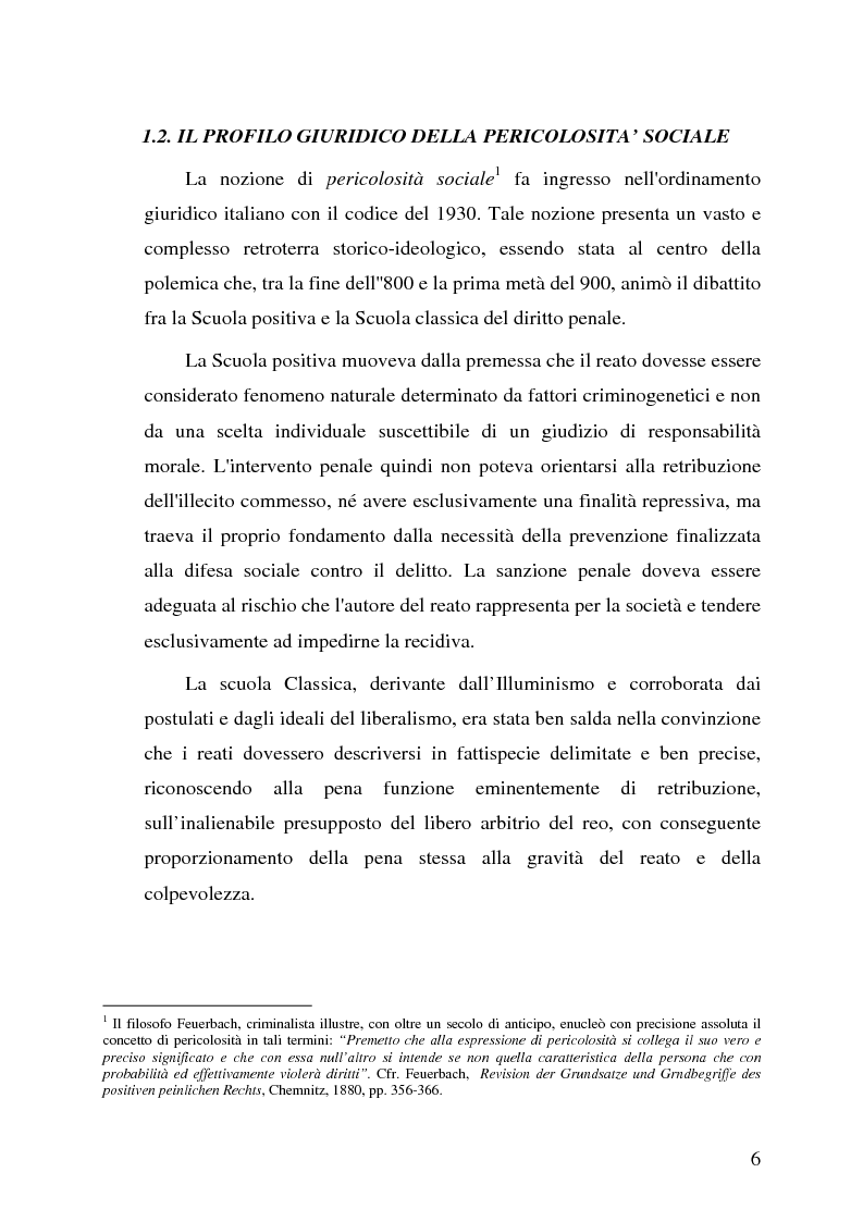 Anteprima della tesi: La pericolosità sociale - Qualità indizianti e prognosi criminale connessa all'applicazione delle misure di prevenzione, Pagina 6