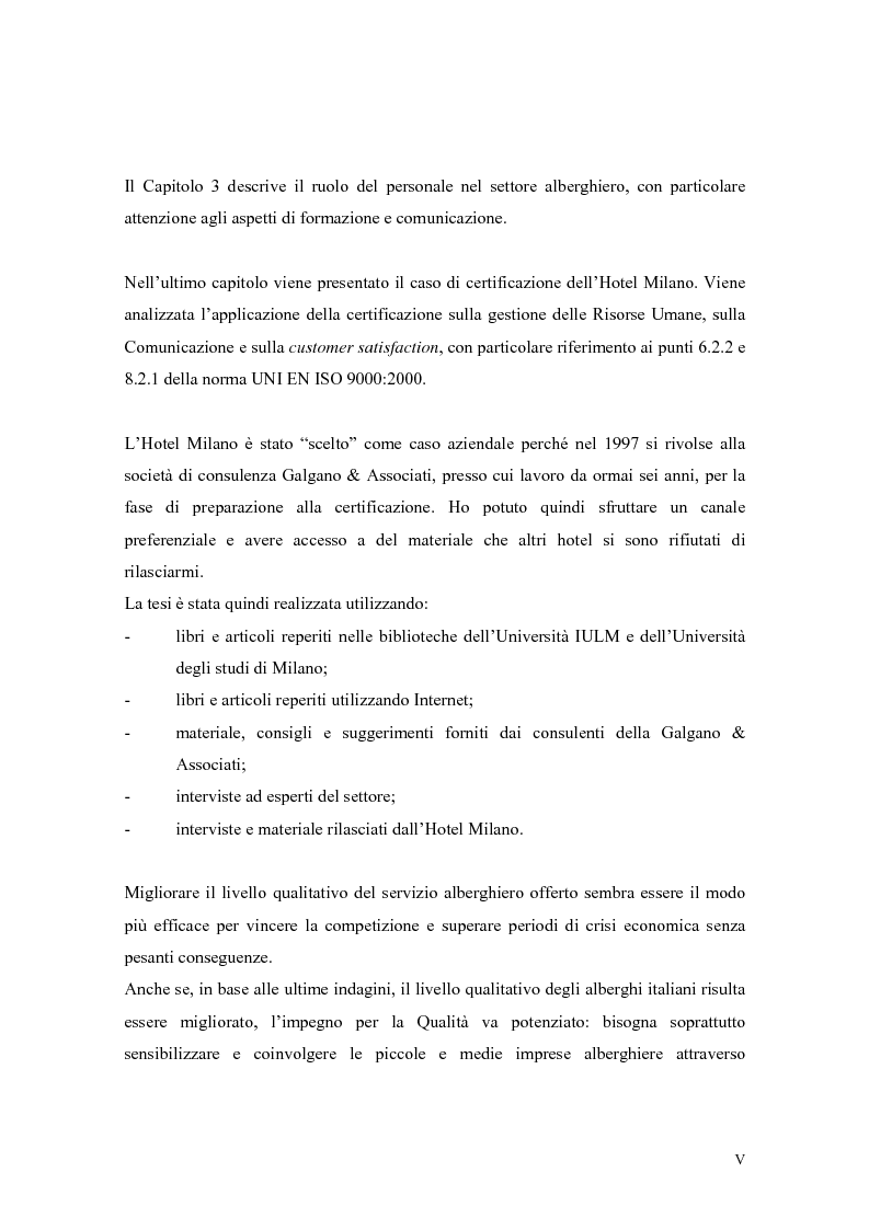 Anteprima della tesi: La qualità nei servizi alberghieri: il caso Hotel Milano, Pagina 5