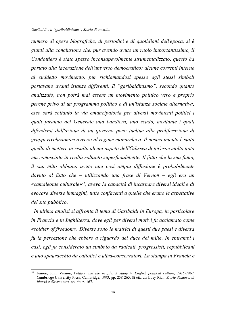 Anteprima della tesi: Garibaldi e il ''garibaldinismo'': Storia di un mito, Pagina 10