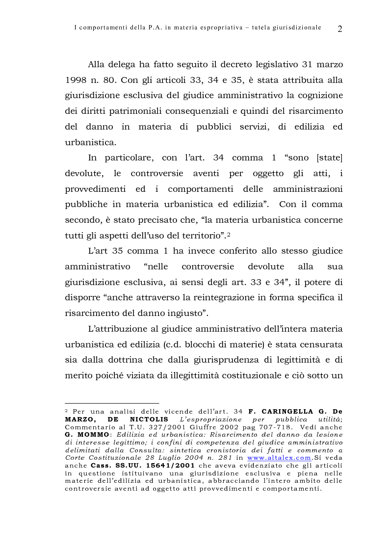 Anteprima della tesi: I comportamenti della pubblica amministrazione in materia espropriativa: tutela giurisdizionale, Pagina 2