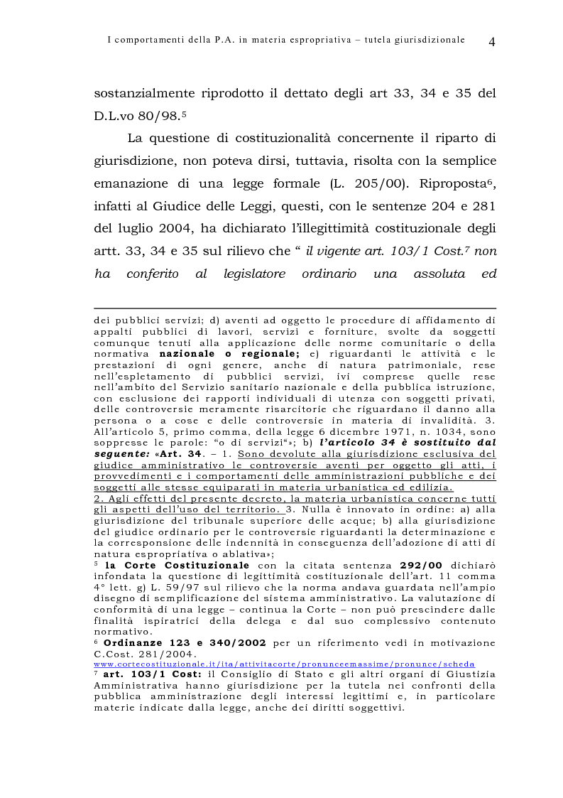 Anteprima della tesi: I comportamenti della pubblica amministrazione in materia espropriativa: tutela giurisdizionale, Pagina 4