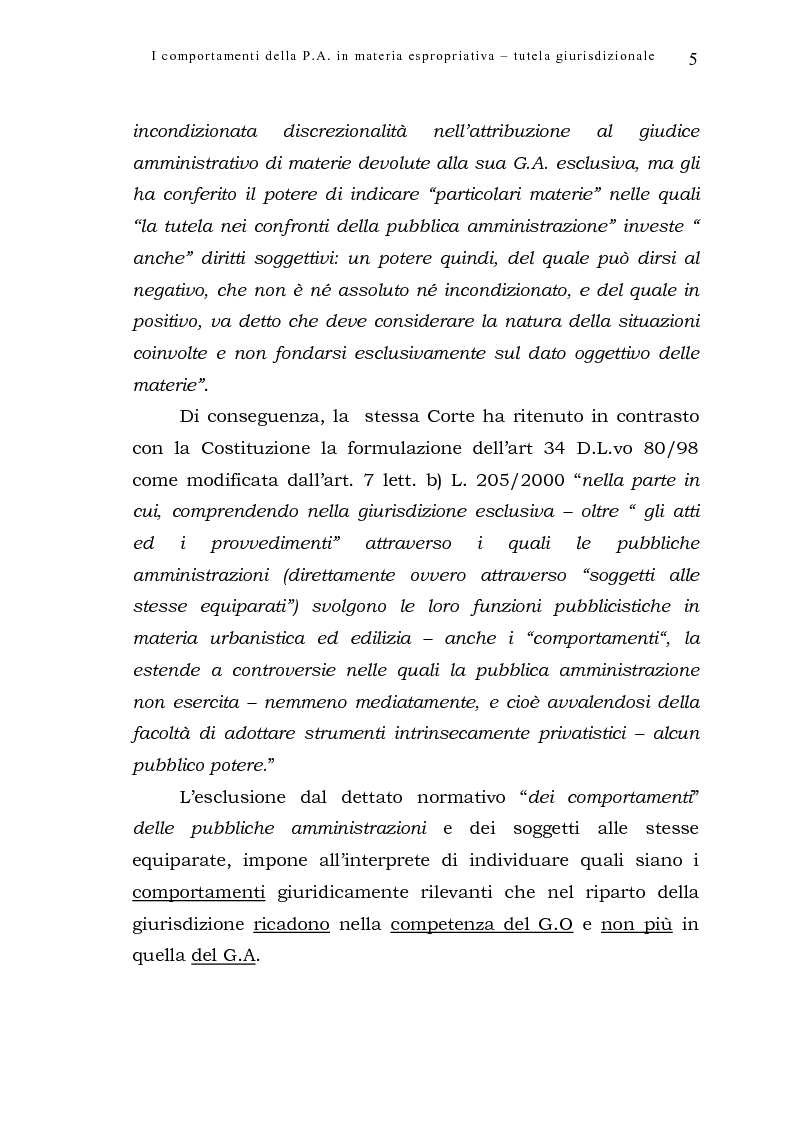 Anteprima della tesi: I comportamenti della pubblica amministrazione in materia espropriativa: tutela giurisdizionale, Pagina 5