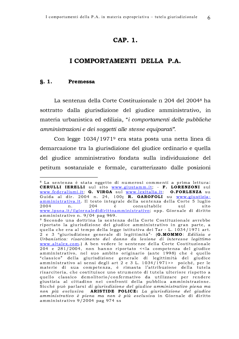 Anteprima della tesi: I comportamenti della pubblica amministrazione in materia espropriativa: tutela giurisdizionale, Pagina 6