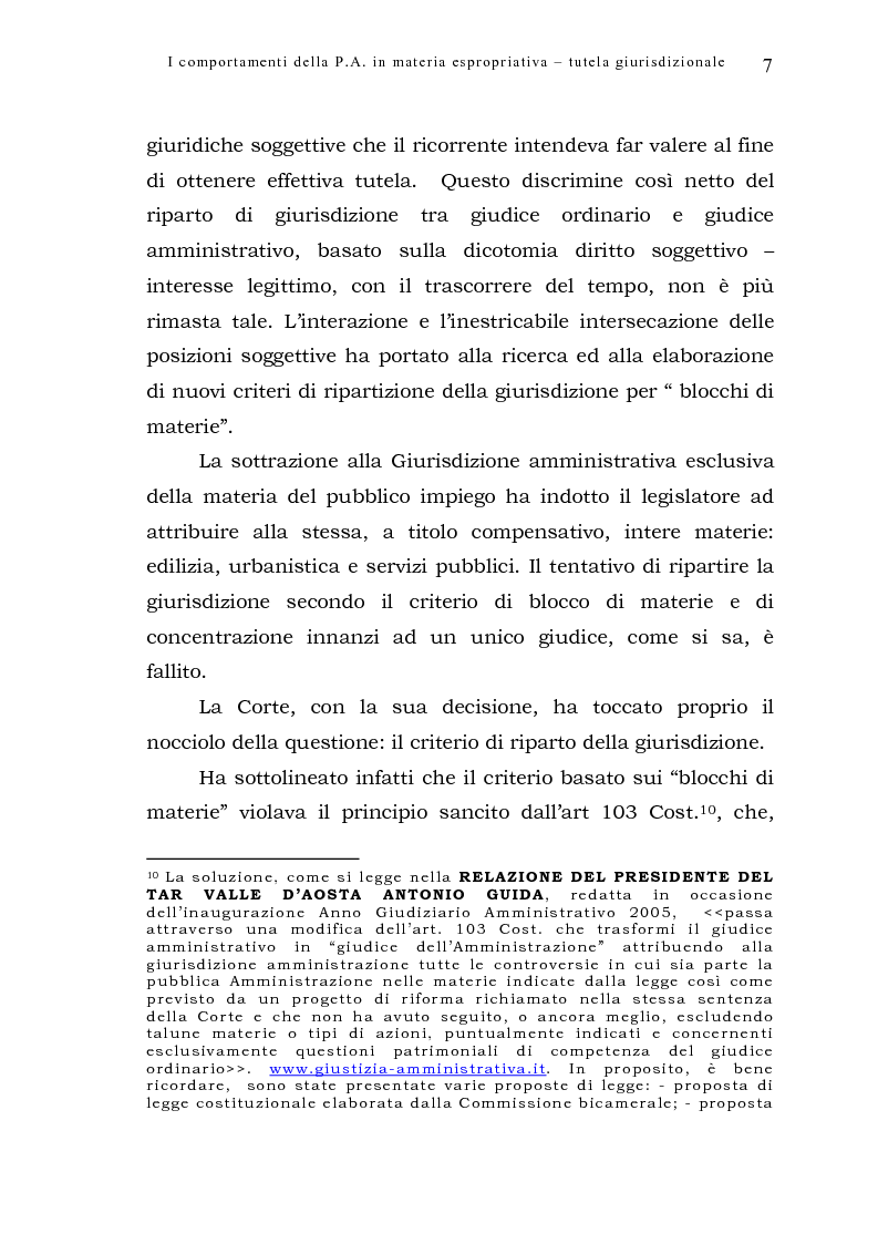 Anteprima della tesi: I comportamenti della pubblica amministrazione in materia espropriativa: tutela giurisdizionale, Pagina 7