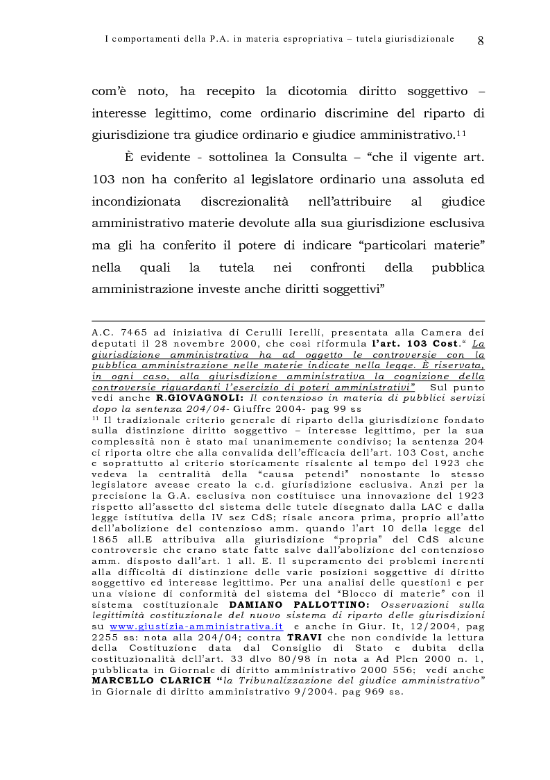 Anteprima della tesi: I comportamenti della pubblica amministrazione in materia espropriativa: tutela giurisdizionale, Pagina 8