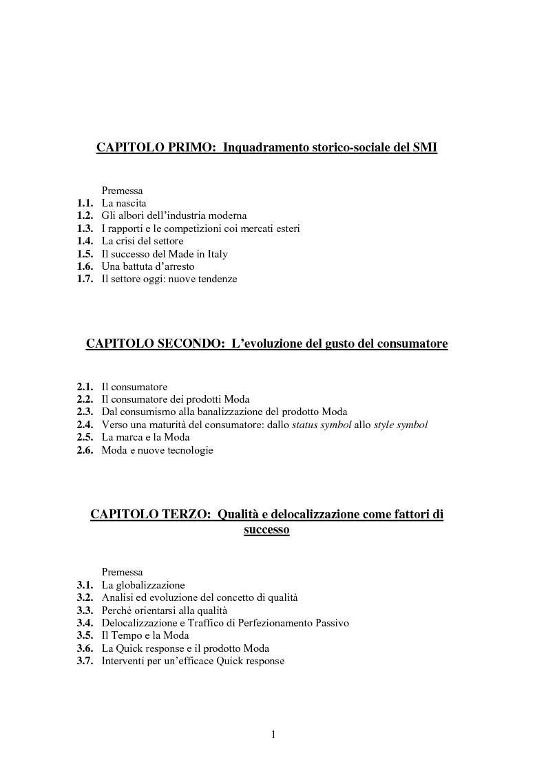Indice della tesi: Qualità e delocalizzazione nella società che cambia il caso LUBIAM, Pagina 1