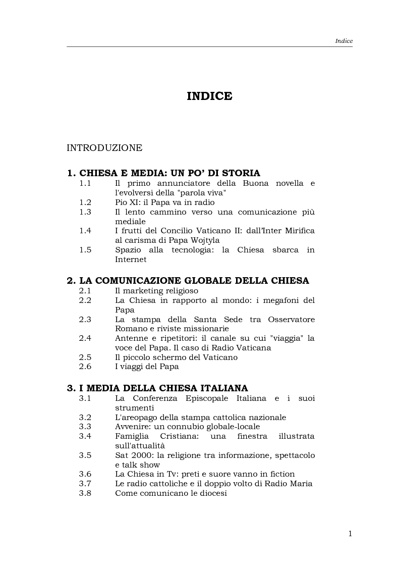 Indice della tesi: I media della Chiesa italiana, Pagina 1