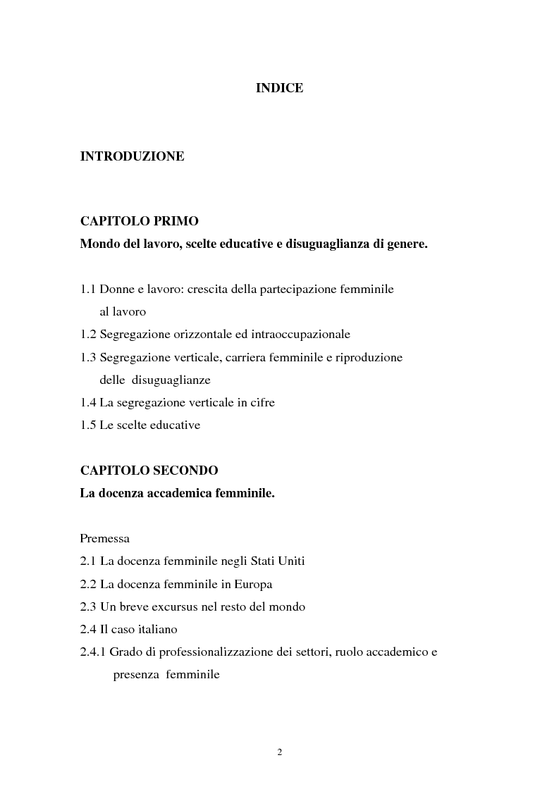 Indice della tesi: Donne in carriera e carriere di donne: il caso delle docenti universitarie, Pagina 1