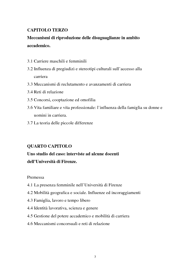 Indice della tesi: Donne in carriera e carriere di donne: il caso delle docenti universitarie, Pagina 2