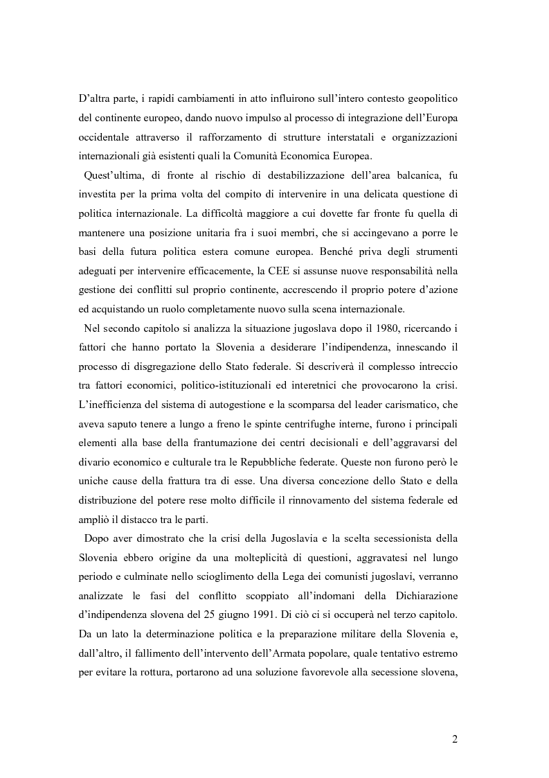 Anteprima della tesi: La secessione slovena, l’Italia e la Regione Friuli Venezia Giulia durante la crisi, Pagina 2