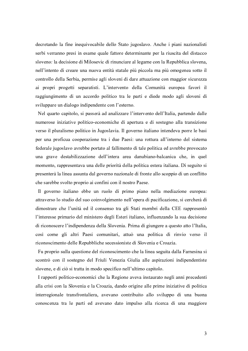 Anteprima della tesi: La secessione slovena, l’Italia e la Regione Friuli Venezia Giulia durante la crisi, Pagina 3