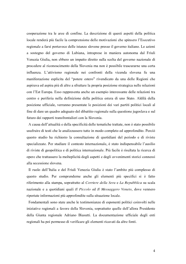 Anteprima della tesi: La secessione slovena, l’Italia e la Regione Friuli Venezia Giulia durante la crisi, Pagina 4