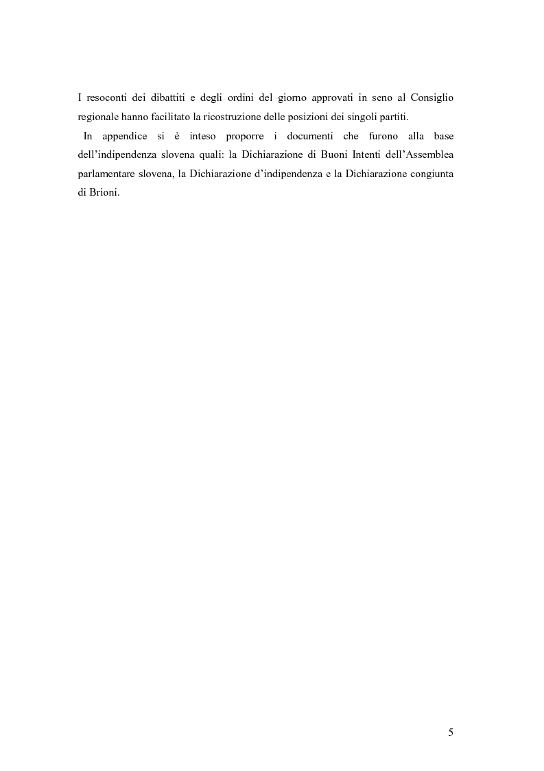 Anteprima della tesi: La secessione slovena, l’Italia e la Regione Friuli Venezia Giulia durante la crisi, Pagina 5