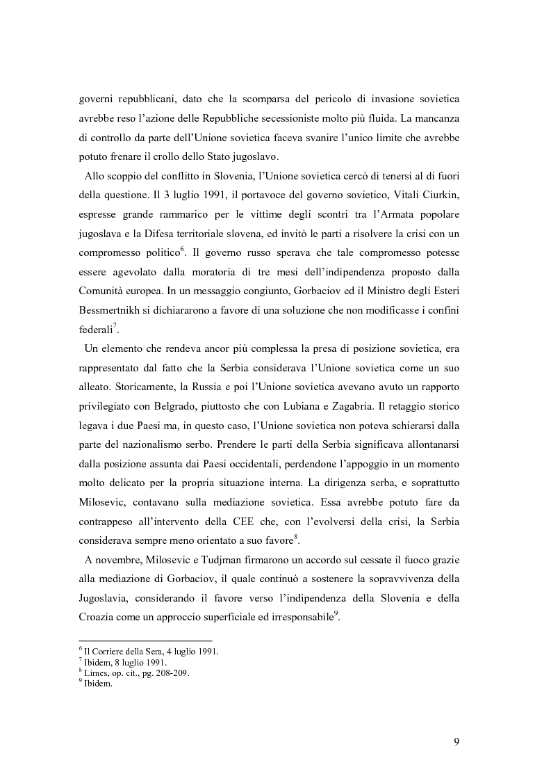Anteprima della tesi: La secessione slovena, l’Italia e la Regione Friuli Venezia Giulia durante la crisi, Pagina 9