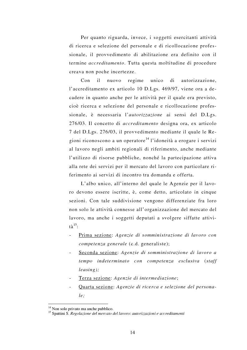 Anteprima della tesi: Le Agenzie per il lavoro nel Decreto Legislativo 276 del 2003, Pagina 14