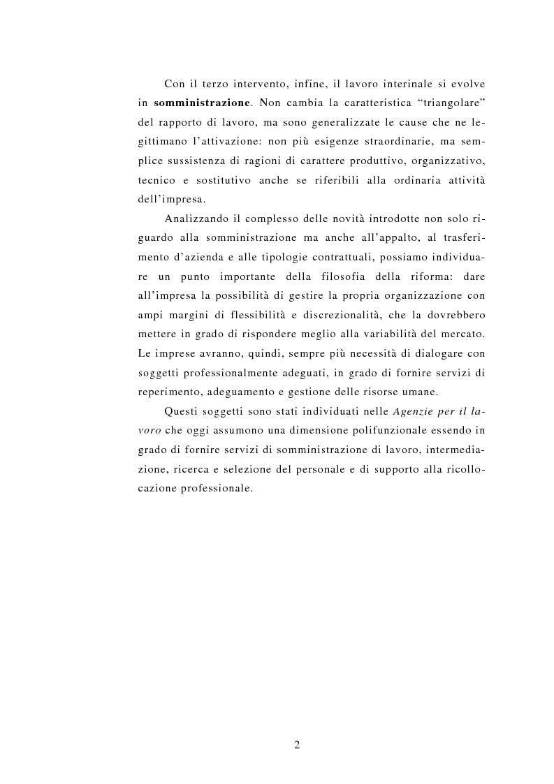 Anteprima della tesi: Le Agenzie per il lavoro nel Decreto Legislativo 276 del 2003, Pagina 2
