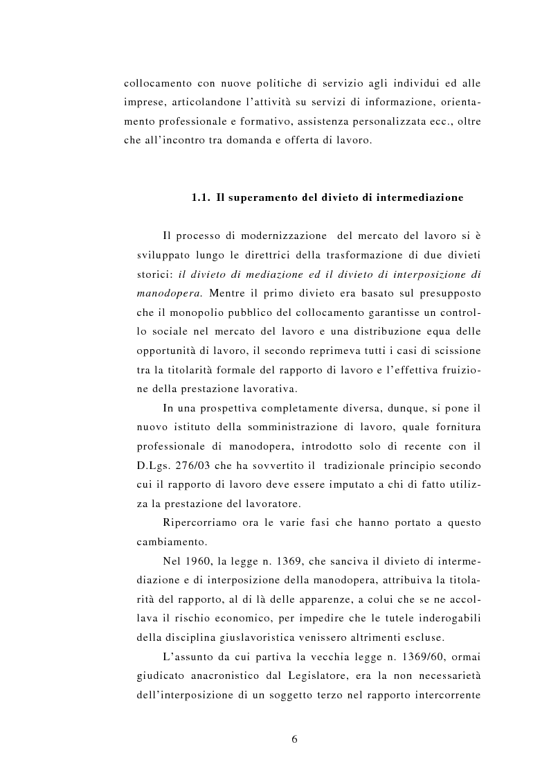 Anteprima della tesi: Le Agenzie per il lavoro nel Decreto Legislativo 276 del 2003, Pagina 6