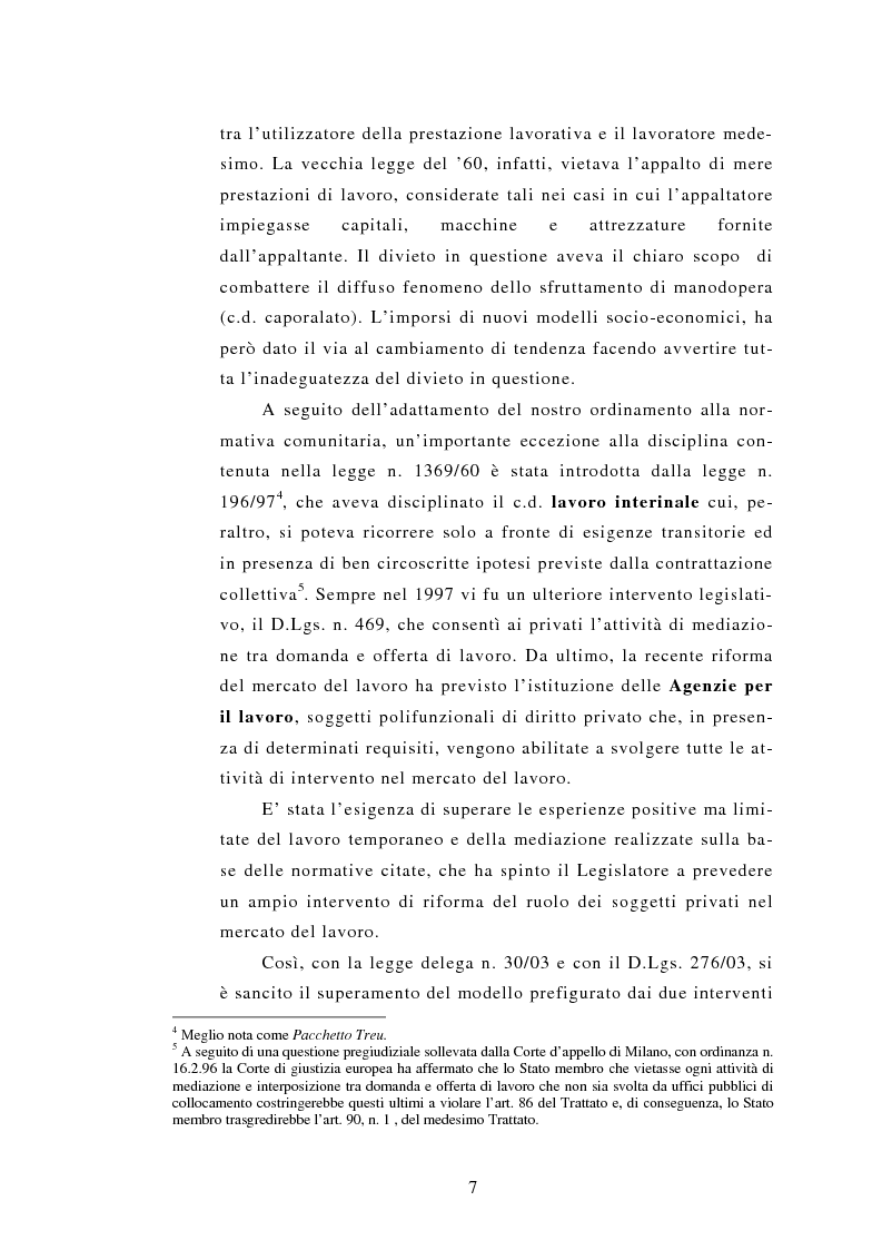 Anteprima della tesi: Le Agenzie per il lavoro nel Decreto Legislativo 276 del 2003, Pagina 7