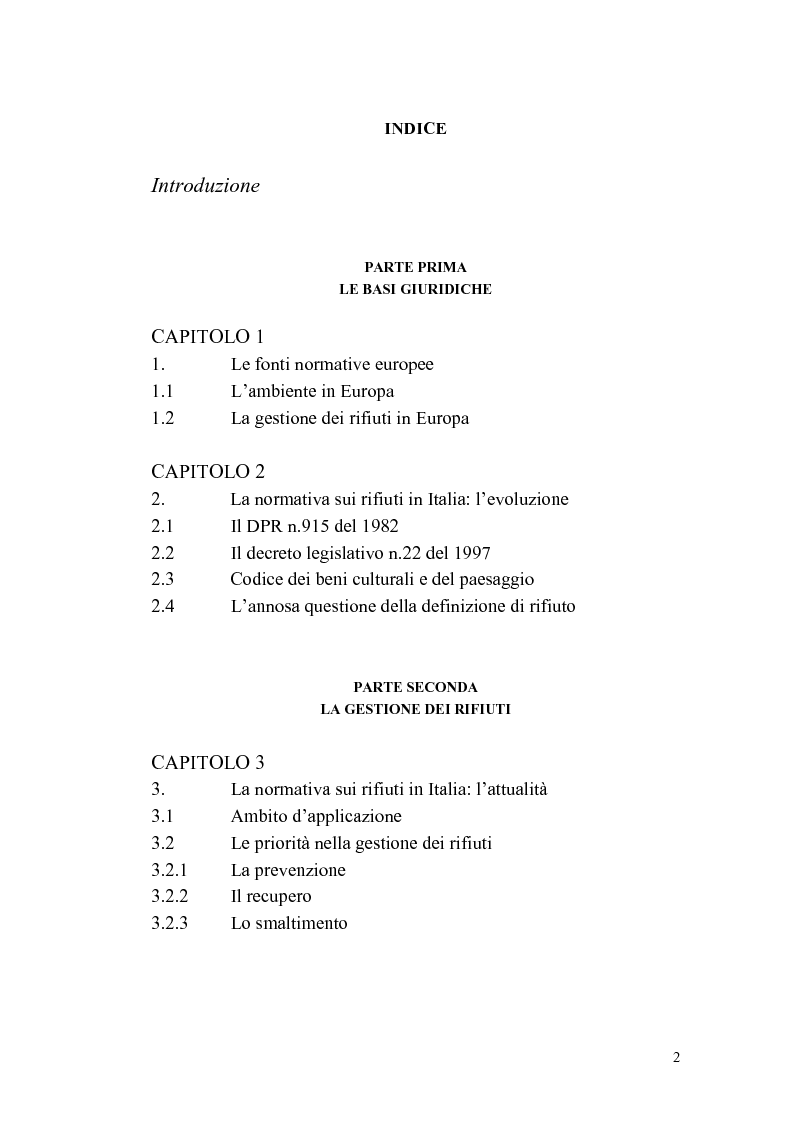 Indice della tesi: La gestione dei rifiuti urbani, Pagina 1