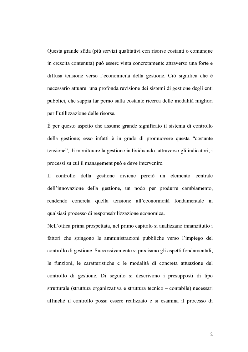 Anteprima della tesi: Il controllo di gestione e la misura della performance dell'azienda pubblica: l'analisi dell'efficienza con il sistema SICOGE, Pagina 2